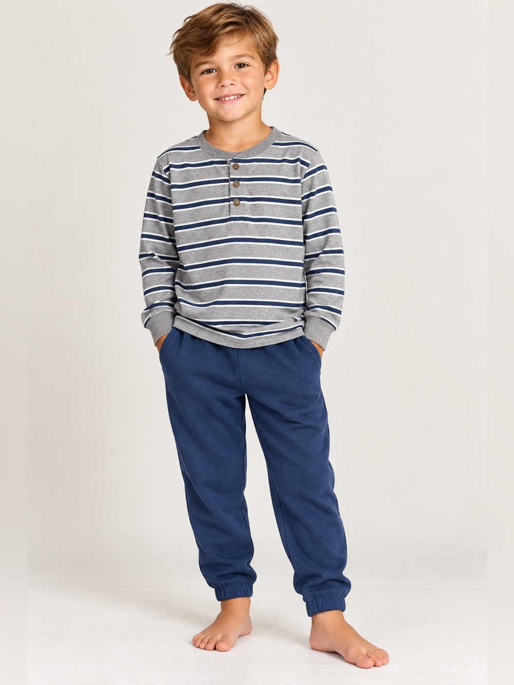 Stitch & Stone Boys Size 6 2-Piece Set Gray Navy Stripe